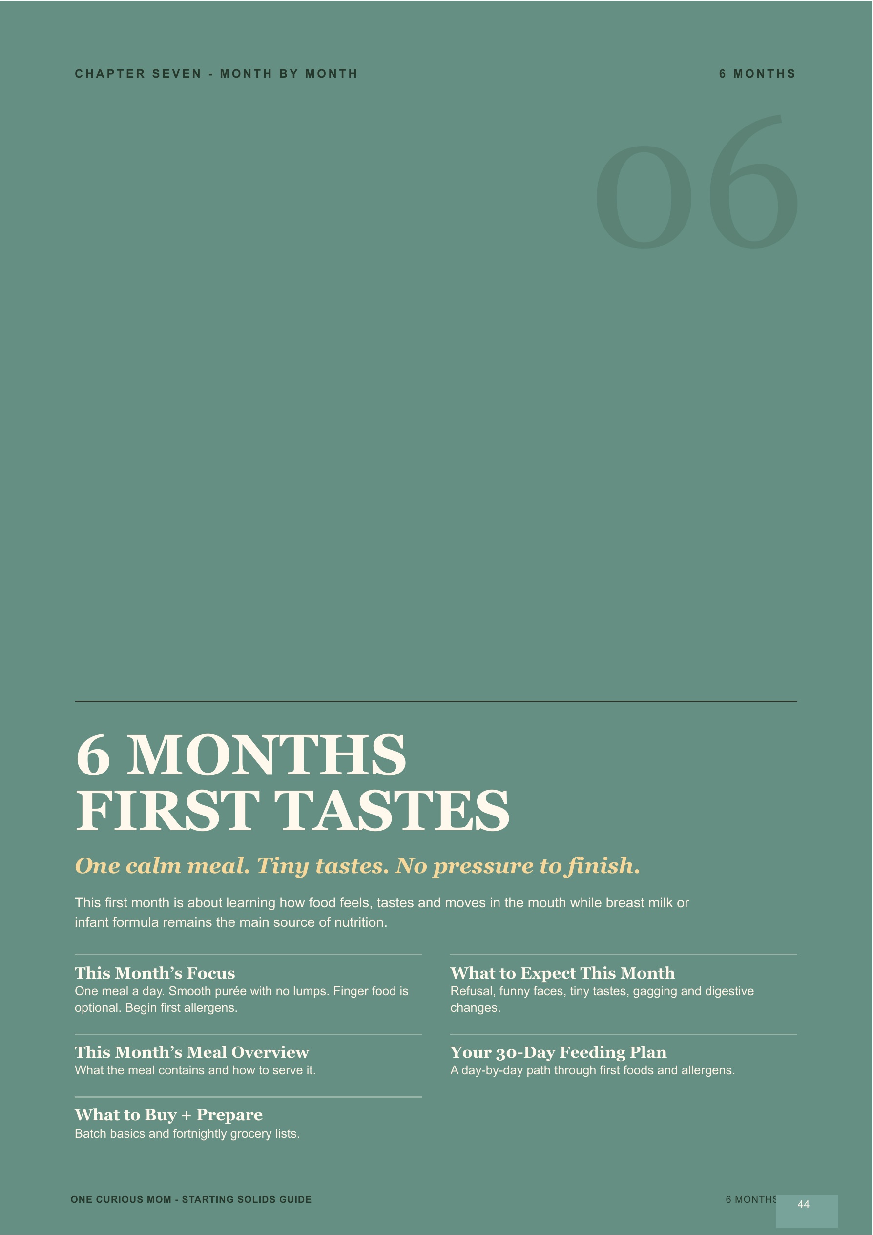 Sample six-month page from the guide